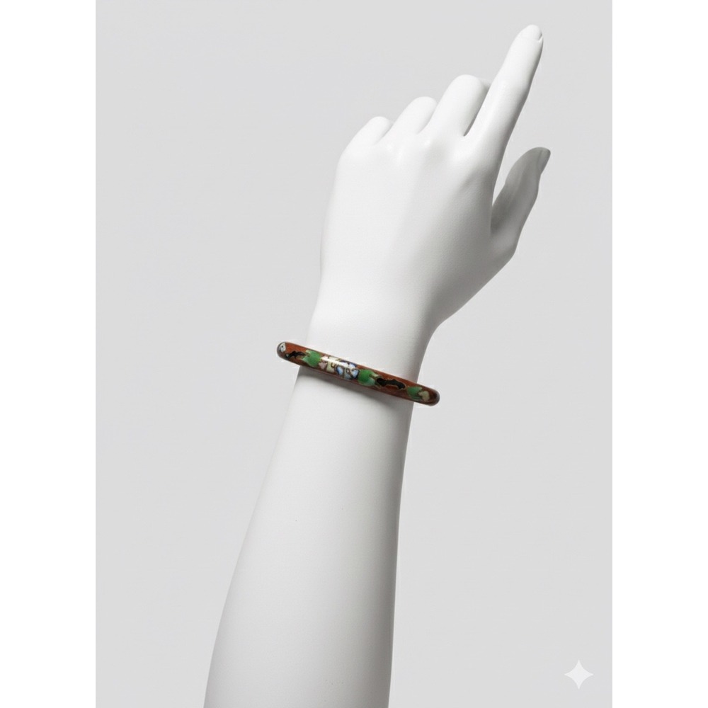 Vtg Enamel Floral Bangle Bracelet Red Green Blue Tones Thin Stackable Colorful‎